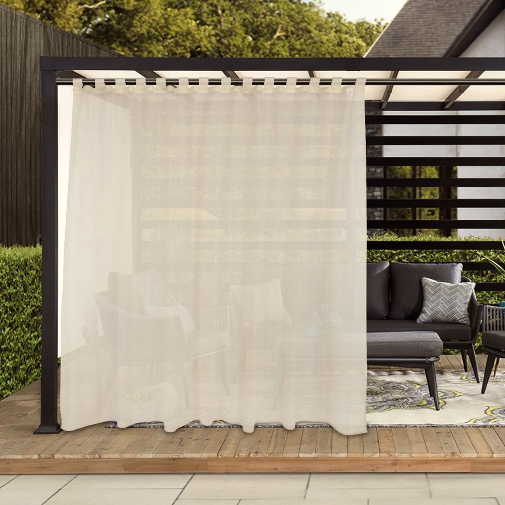 LUSHLEAF Sheer Outdoor Curtains for Patio Waterproof, Beige,100 x 84 Inches Long